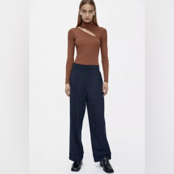 Zara Women’s Ribbed Cut-Out Long Sleeve Knit Top Brown Size Small NWT - Picture 3 of 14